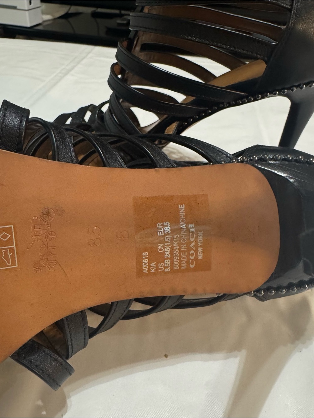 Coach Leather Women's Black Strappy Gladiator Sandals - Picture 6 of 7